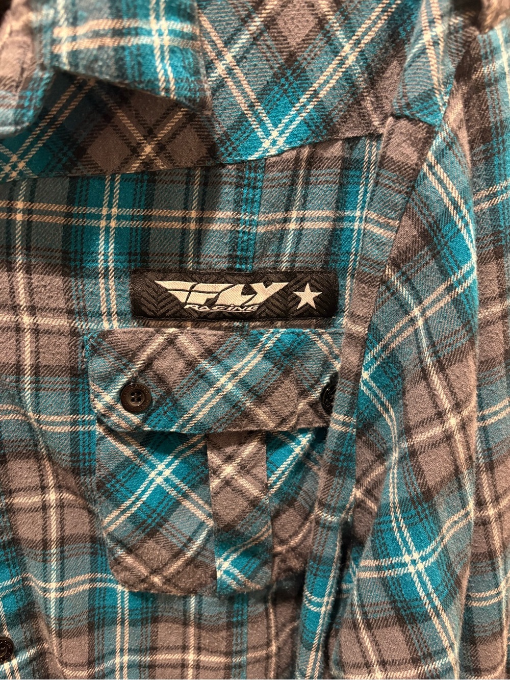 Fly Racing Motocross BMX Brand Men’s Teal and Gray Plaid Flannel Shirt 2X